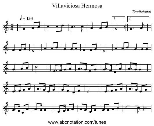 Villaviciosa Hermosa - staff notation
