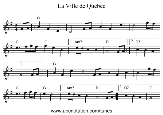 Ville de Quebec, La - staff notation