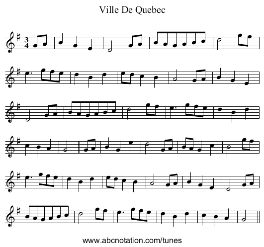 Ville De Quebec - staff notation