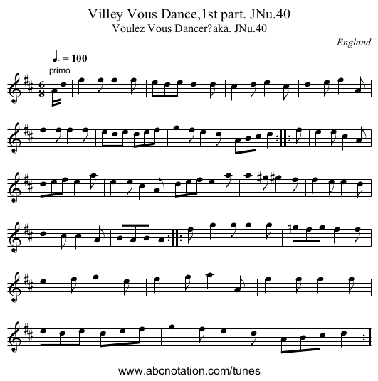 Villey Vous Dance,1st part. JNu.40 - staff notation