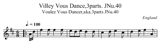 Villey Vous Dance,3parts. JNu.40 - staff notation