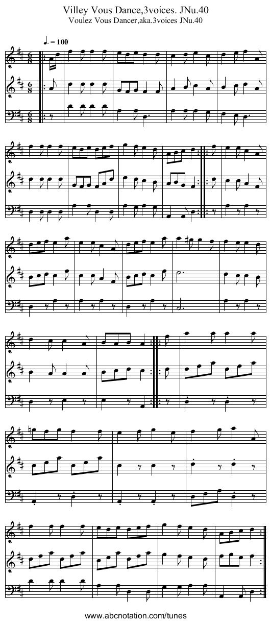 Villey Vous Dance,3voices. JNu.40 - staff notation