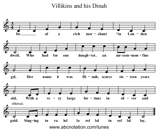 Villikins and his Dinah - staff notation