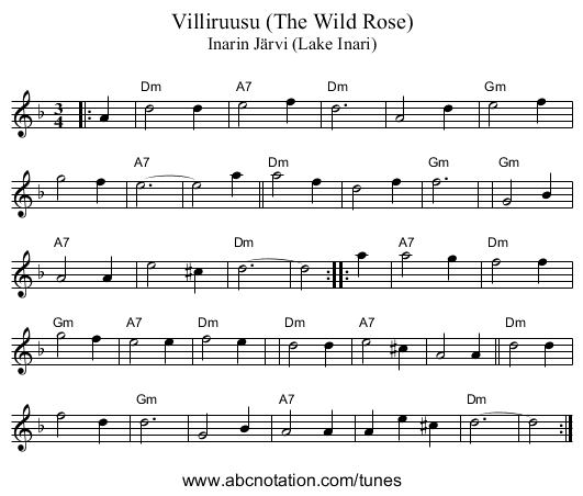 Villiruusu (The Wild Rose) - staff notation