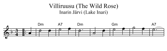 Villiruusu (The Wild Rose) - staff notation