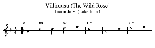 Villiruusu (The Wild Rose) - staff notation