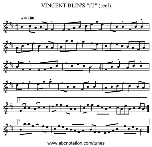 VINCENT BLIN'S #2 (reel) - staff notation