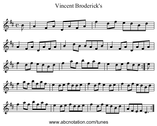 Vincent Broderick's - staff notation