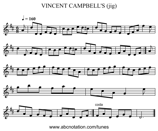 VINCENT CAMPBELL'S (jig) - staff notation