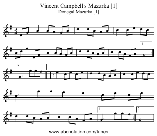 Vincent Campbell's Mazurka [1] - staff notation