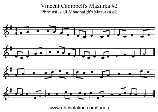 Vincent Campbell's Mazurka #2 - staff notation