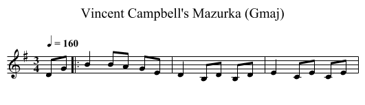 Vincent Campbell's Mazurka (Gmaj) - staff notation
