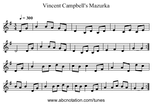 Vincent Campbell's Mazurka - staff notation