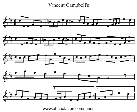 Vincent Campbell's - staff notation