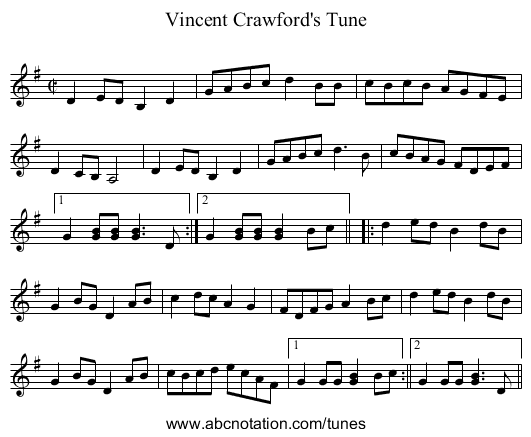 Vincent Crawford's Tune - staff notation