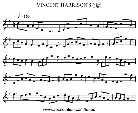 VINCENT HARRISON'S (jig) - staff notation