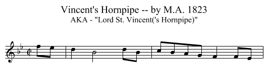 Vincent's Hornpipe -- by M.A. 1823 - staff notation
