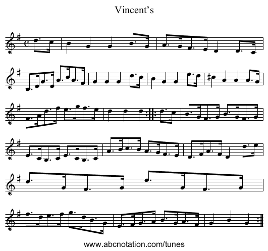 Vincent’s - staff notation
