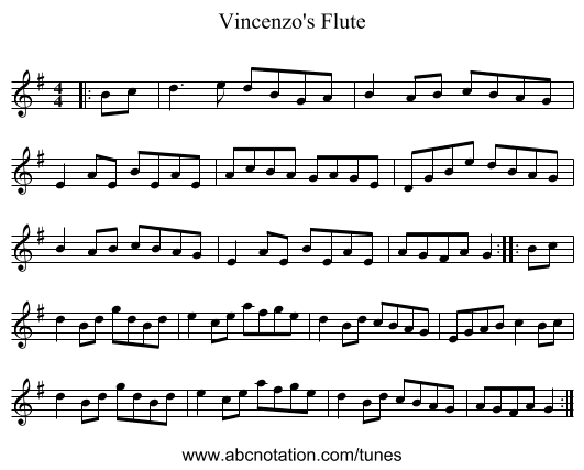 Vincenzo's Flute - staff notation
