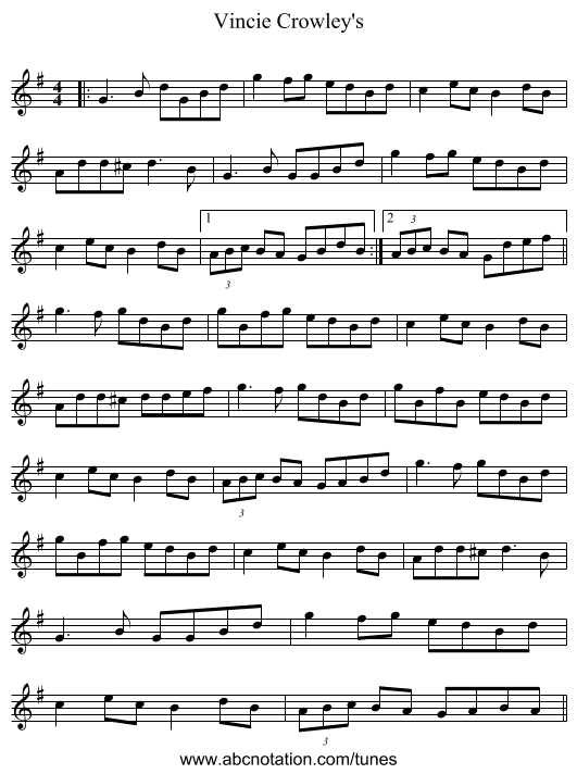 Vincie Crowley's - staff notation