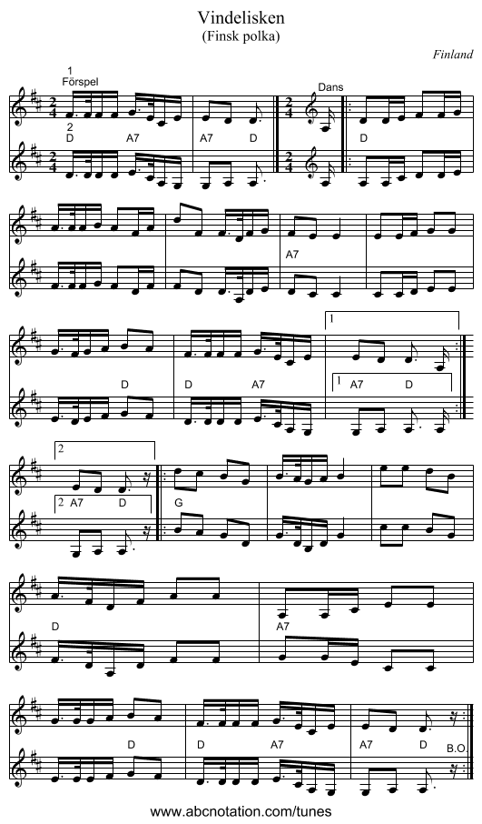 Vindelisken - staff notation