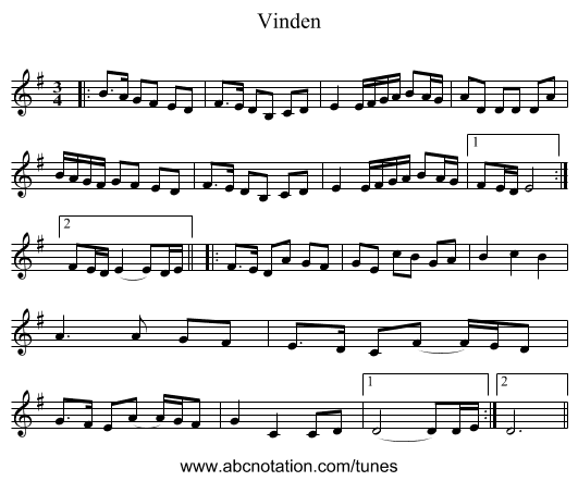 Vinden - staff notation