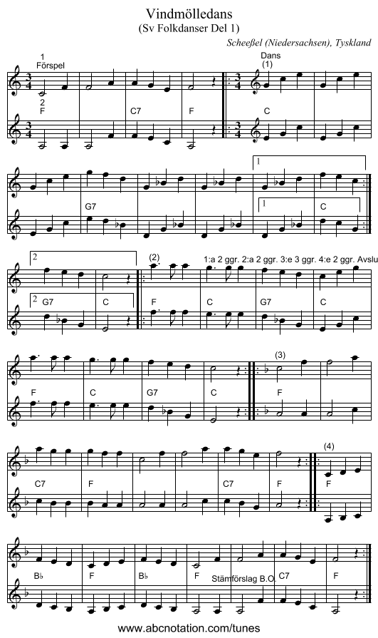 Vindmölledans - staff notation