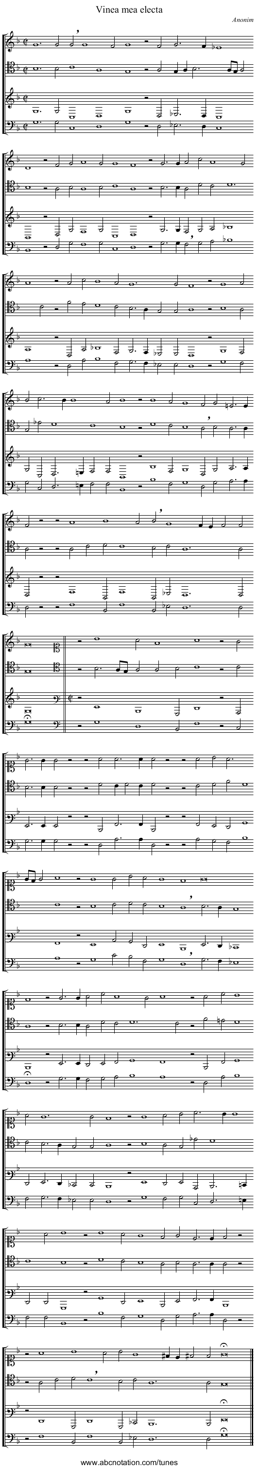 Vinea mea electa - staff notation