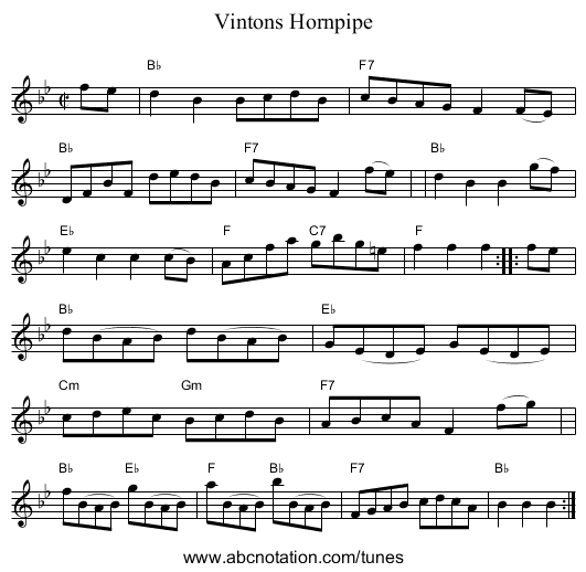 Vintons Hornpipe - staff notation