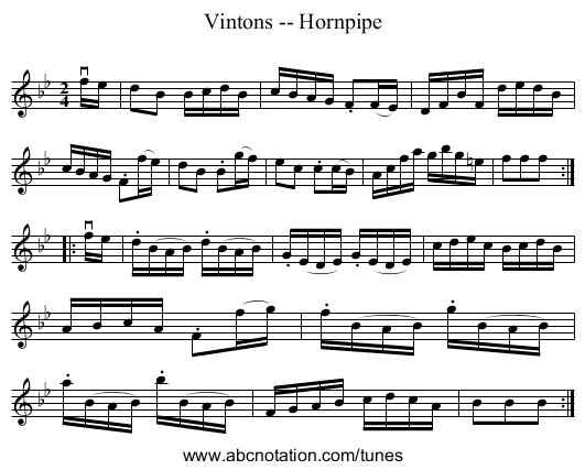 Vintons -- Hornpipe - staff notation