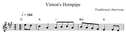 Vinton's Hornpipe - staff notation