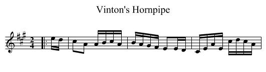 Vinton's Hornpipe - staff notation