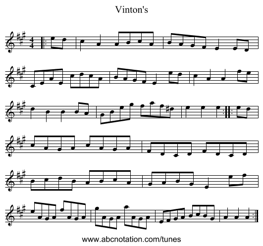 Vinton's - staff notation