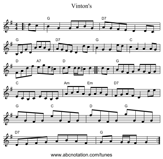 Vinton's - staff notation