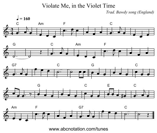Violate Me, in the Violet Time - staff notation