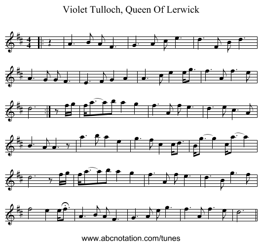 Violet Tulloch, Queen Of Lerwick - staff notation