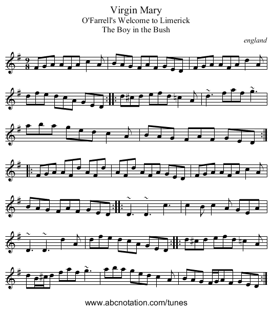 Virgin Mary - staff notation