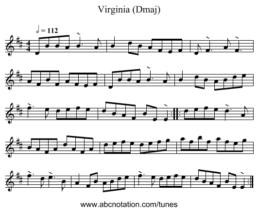 Virginia (Dmaj) - staff notation