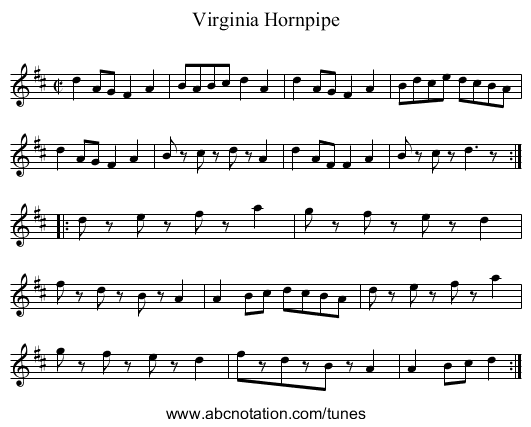 Virginia Hornpipe - staff notation