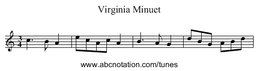 Virginia Minuet - staff notation