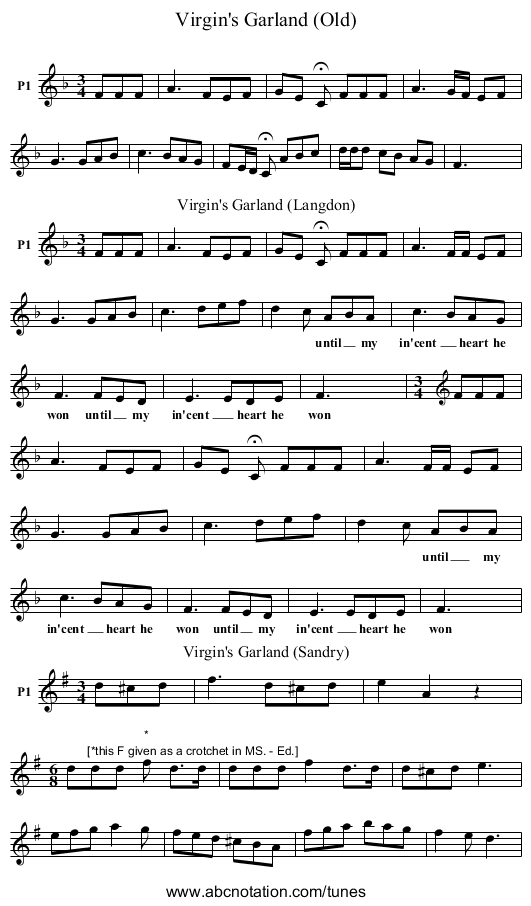 Virgin's Garland (Old) - staff notation