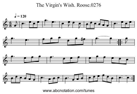 Virgin's Wish. Roose.0276, The - staff notation