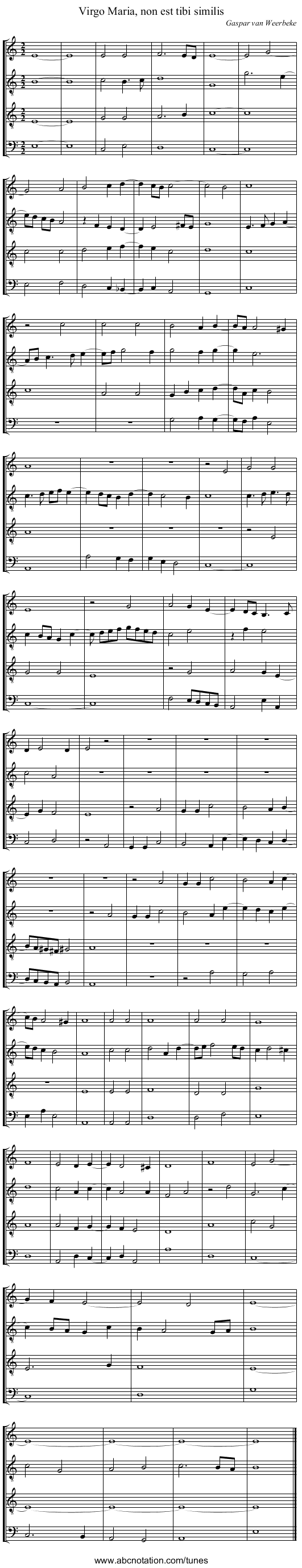 Virgo Maria, non est tibi similis - staff notation