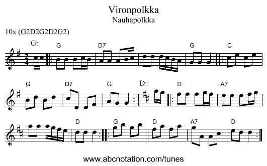 Vironpolkka - staff notation