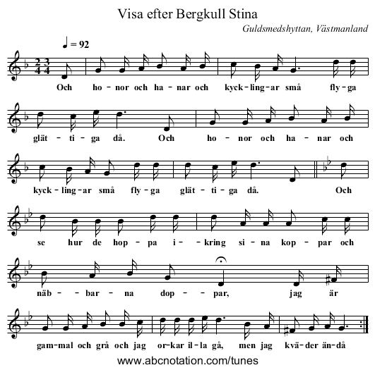 Visa efter Bergkull Stina - staff notation