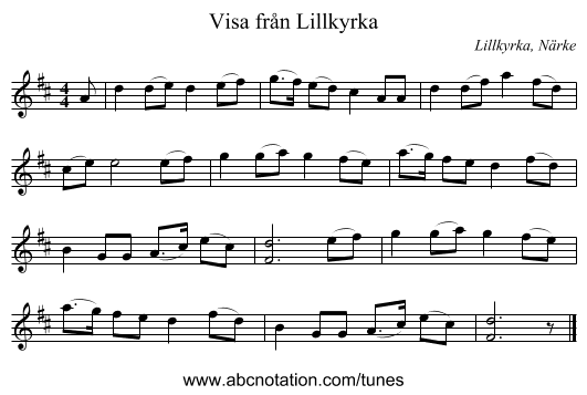 Visa från Lillkyrka - staff notation