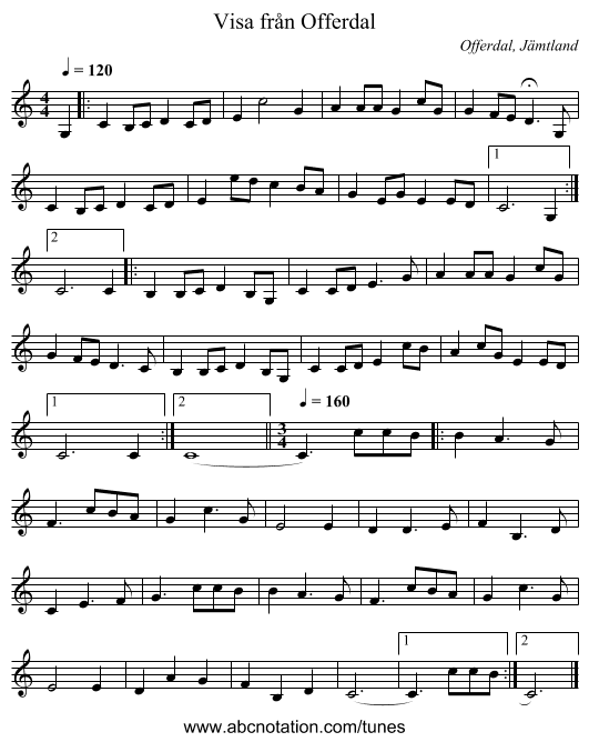 Visa från Offerdal - staff notation