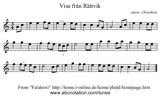 Visa från Rättvik - staff notation