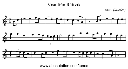 Visa fr&aring;n R&auml;ttvik - staff notation
