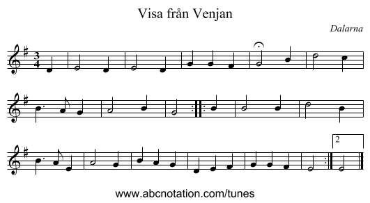 Visa från Venjan - staff notation